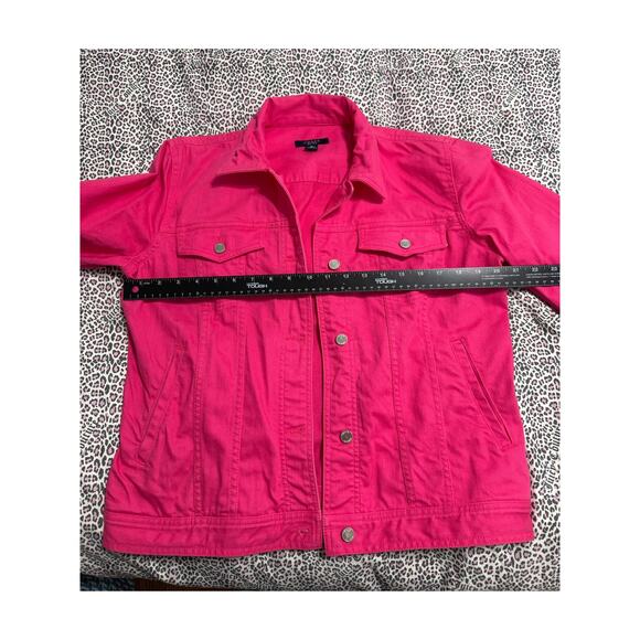 CHAPS by Ralph Lauren Hot Pink Denim Flap Jacket MED Womens Spring Barbie Scene - Picture 8 of 10